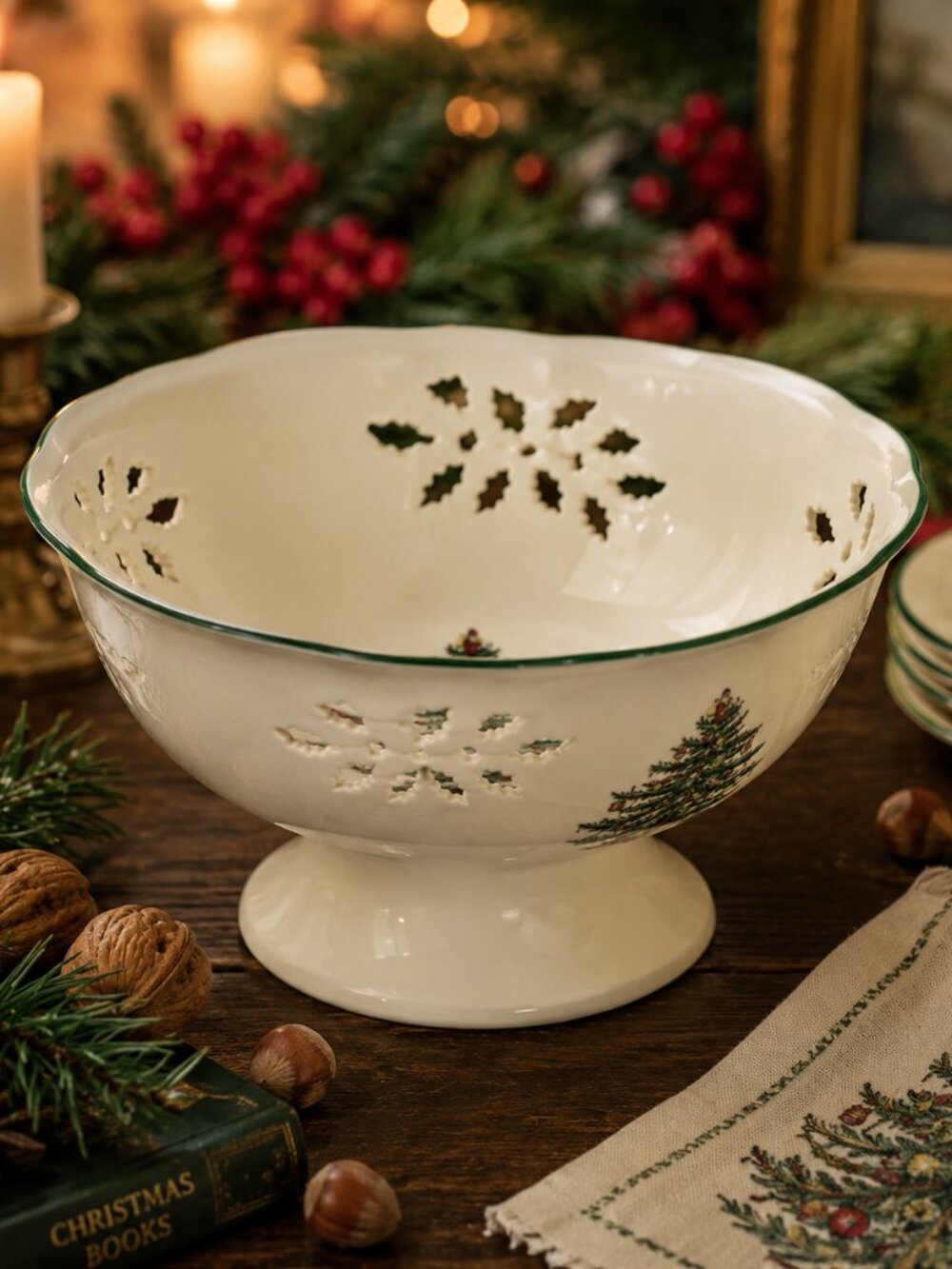 NIB Spode Christmas Tree Pierced Footed Compote